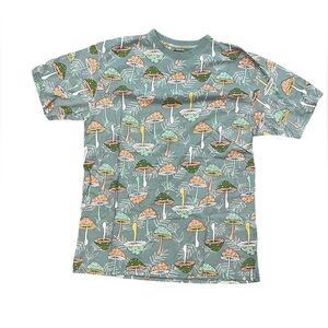 Large L Super Massive Mushroom Teal T-Shirt Tee Green Coral Cotton Polyester